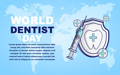 world dentist's day horizontal blue banner world map