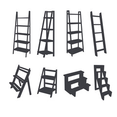 collection of ladder shelf silhouette vector