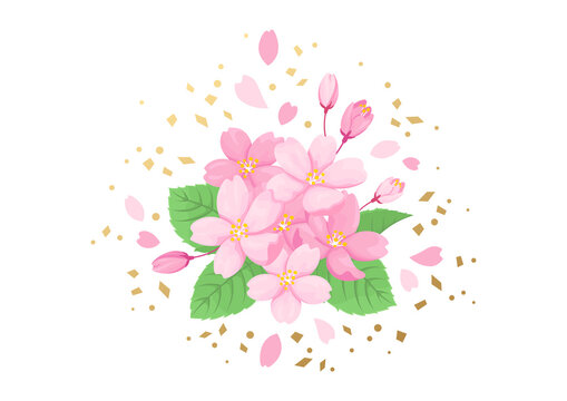 pink cherry blossoms with green leaves clip art preview