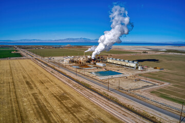 Aerial View of a Geothermal Energy Plant in the Imperial Valley of California near the Salton Sea