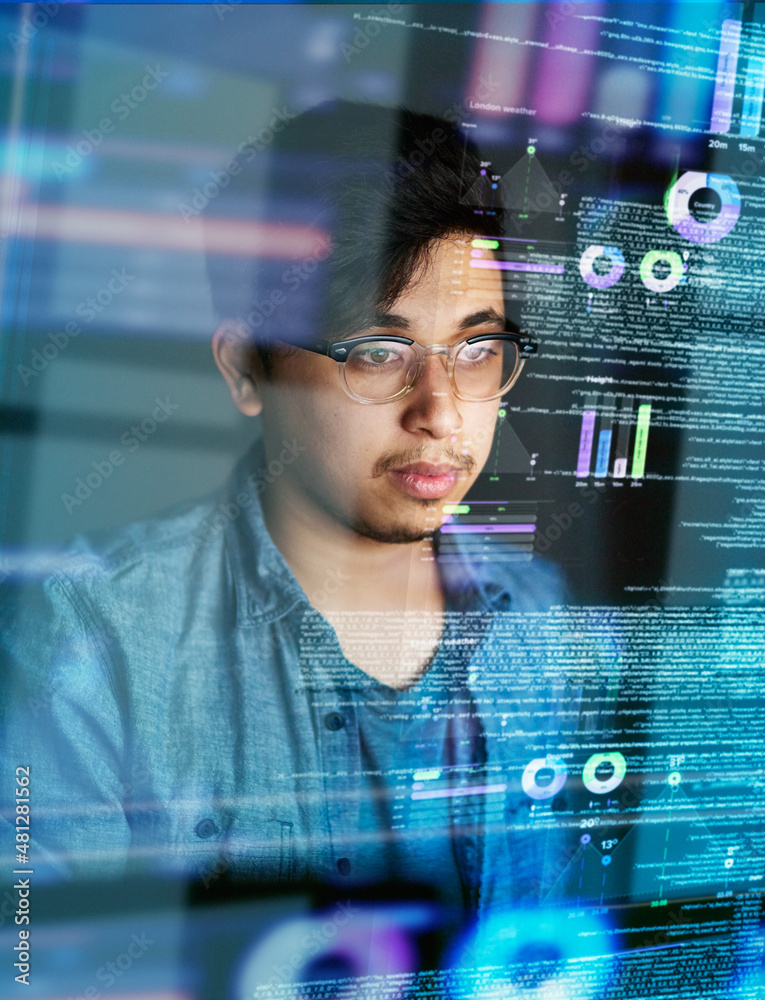 Aufkleber Captivated by the code. Cropped shot of a young computer programmer looking through data.