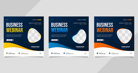 Set of social media post templates with wave and fluid shape background, perfect for marketing webinar, business webinar and other online seminars