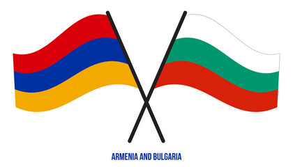 Armenia and Bulgaria Flags Crossed And Waving Flat Style. Official Proportion. Correct Colors.