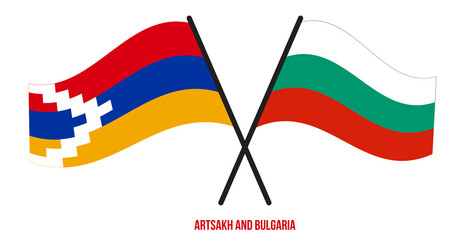 Artsakh and Bulgaria Flags Crossed And Waving Flat Style. Official Proportion. Correct Colors.