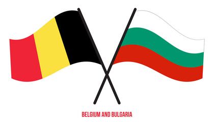 Belgium and Bulgaria Flags Crossed And Waving Flat Style. Official Proportion. Correct Colors.