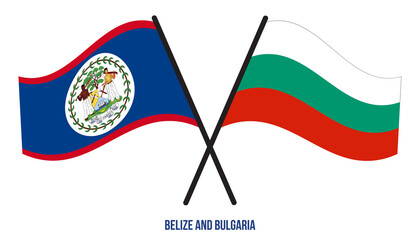 Belize and Bulgaria Flags Crossed And Waving Flat Style. Official Proportion. Correct Colors.