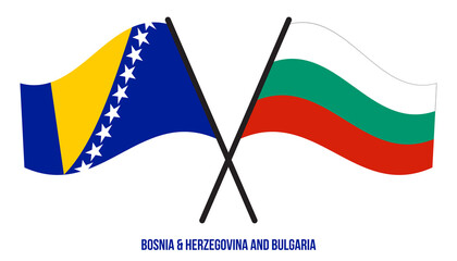 Bosnia & Herzegovina and Bulgaria Flags Crossed And Waving Flat Style. Official Proportion Colors.