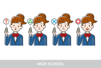 女子高校生のマルバツ指し棒のイラストバリエーション