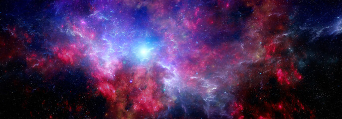 Cosmic colorful nebula background with stars