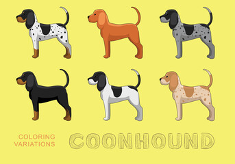 Dog Coonhound Coloring Variations Cartoon Vector Illustration