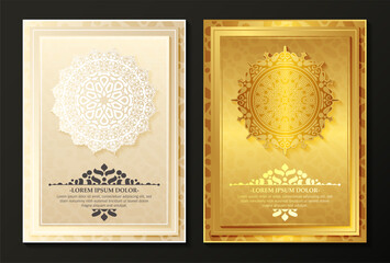 Gold mandala greeting card with elegant texture pattern