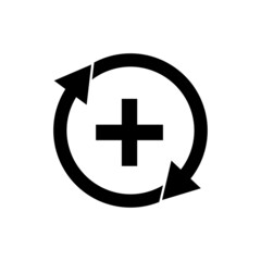 Plus in arrow circle. Add process. Mathematics element. Modern design. Flat style. Vector illustration. Stock image. 