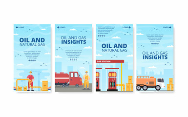 Oil Gas Industry Stories Template Flat Design Illustration Editable of Square Background for Social Media or Greetings Card