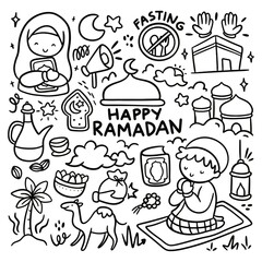 Set of Ramadan Kawaii Doodle
