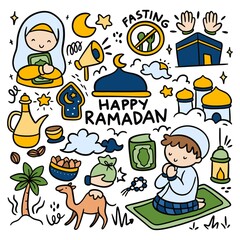 Set of Ramadan Kawaii Doodle