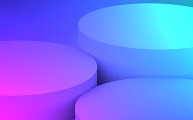 3d purple blue neon light cylinder podium minimal studio gradient dark colors background. Abstract 3d geometric shape object illustration render. Display for nightclub party and technology product.