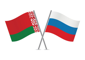 Belarus and Russia flags. Belarusian and Russian flags isolated on white background. Vector illustration.