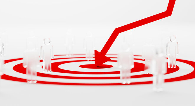 Customer target audience marketing strategy. Social media user marketing. People icon target group and aiming. 3d rendering