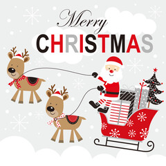 christmas greeting card with santa claus, reindeer and sleigh