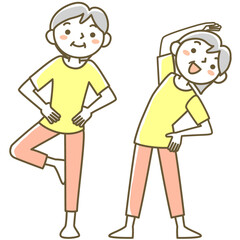 体操をするシニア女性