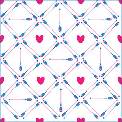 Seamless love-themed pattern with arrows and hearts for fabric paper background