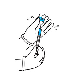 hand drawn doodle hand holding vaccine injection illustration vector isolated