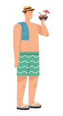 tourist drinking coconut cocktail