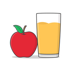 Apple Juice With Red Apple Vector Icon Illustration. Glass Of Apple Juice Flat Icon