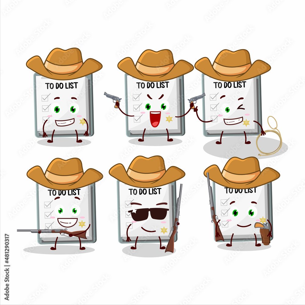 Wall mural Cool cowboy paper sheet with clipboard cartoon character with a cute hat