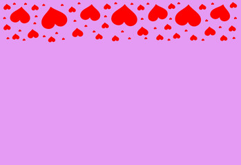 Red tiny hearts filled with different sizes on pink background with a large copy space,flat illustration work