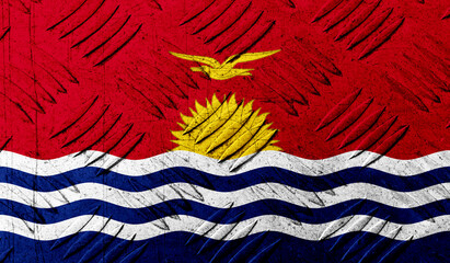 Kiribati flag on rough metallic surface. 3D image