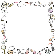 おしゃれアイテム　フレーム　手描き　カラー　正方形