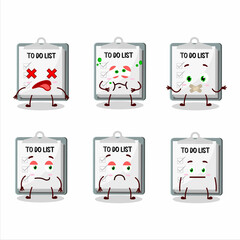 Fototapeta premium Paper sheet with clipboard cartoon character with nope expression