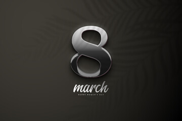 8 March women's day with black numbers on a dark background