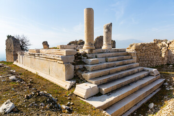 Temple of Kronos in ancient ruined Lycian hilltop citadel Tlos, Turkey