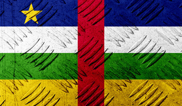 Central African Republic flag on rough metallic surface. 3D image
