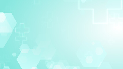 Abstract hexagon cross geometric blue green pattern medical background.