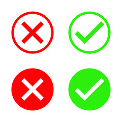 Green and red tick and cross sign vector. checkmark and cross signs filled and outline. green checkmark icon. Red cross icon