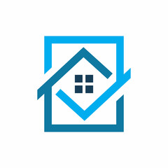 blue square house building logo design