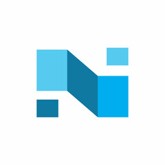 blue cube initial n letter logo design