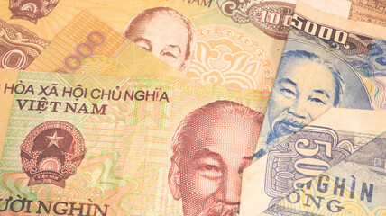 Close up the Vietnamese Dong Banknotes
