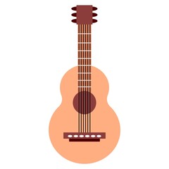 Obraz premium Simple flat guitar white isolated vector illustration. Classical guitar musician instrument clipart vector. Simple six strings wooden guitar vector illustration