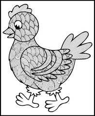 chicken decorated with floral ornaments, chicken mandala coloring page