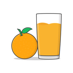 Orange Juice With Orange Vector Icon Illustration. Glass Of Orange Juice Flat Icon