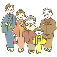 着物で初詣に行く3世代ファミリー