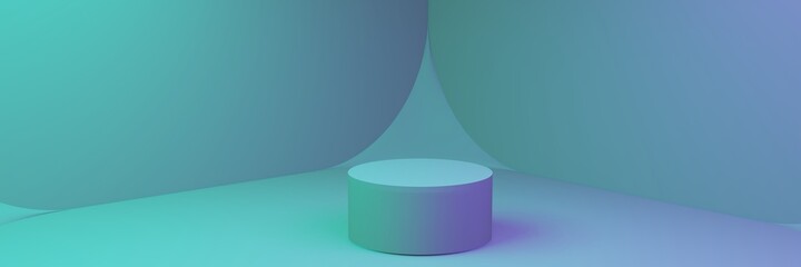 3d empty green with blue box with wall background. 3d render