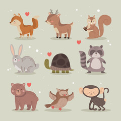 Obraz na płótnie Canvas nine cute animals icons