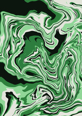Fluid art texture. Abstract background with swirling paint effect.  Liquid acrylic picture that flows and splashes. Mixed paints for interior poster. Green and gray iridescent colors. 