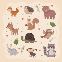 ten cute animals icons
