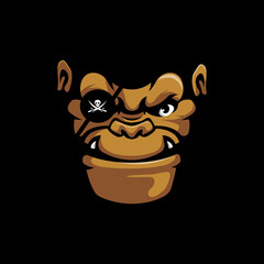 Illustration of Gorilla pirate face, mascot logo design for sport team, esport, gaming, etc